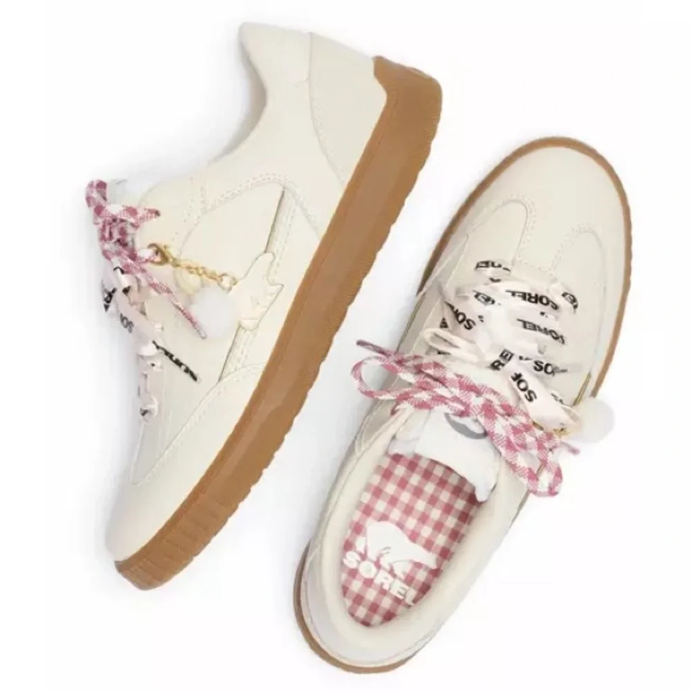 SOREL ONA Drift Shoes Sneakers Cream White Coral Pink Ribbon Laces size 9 Womens